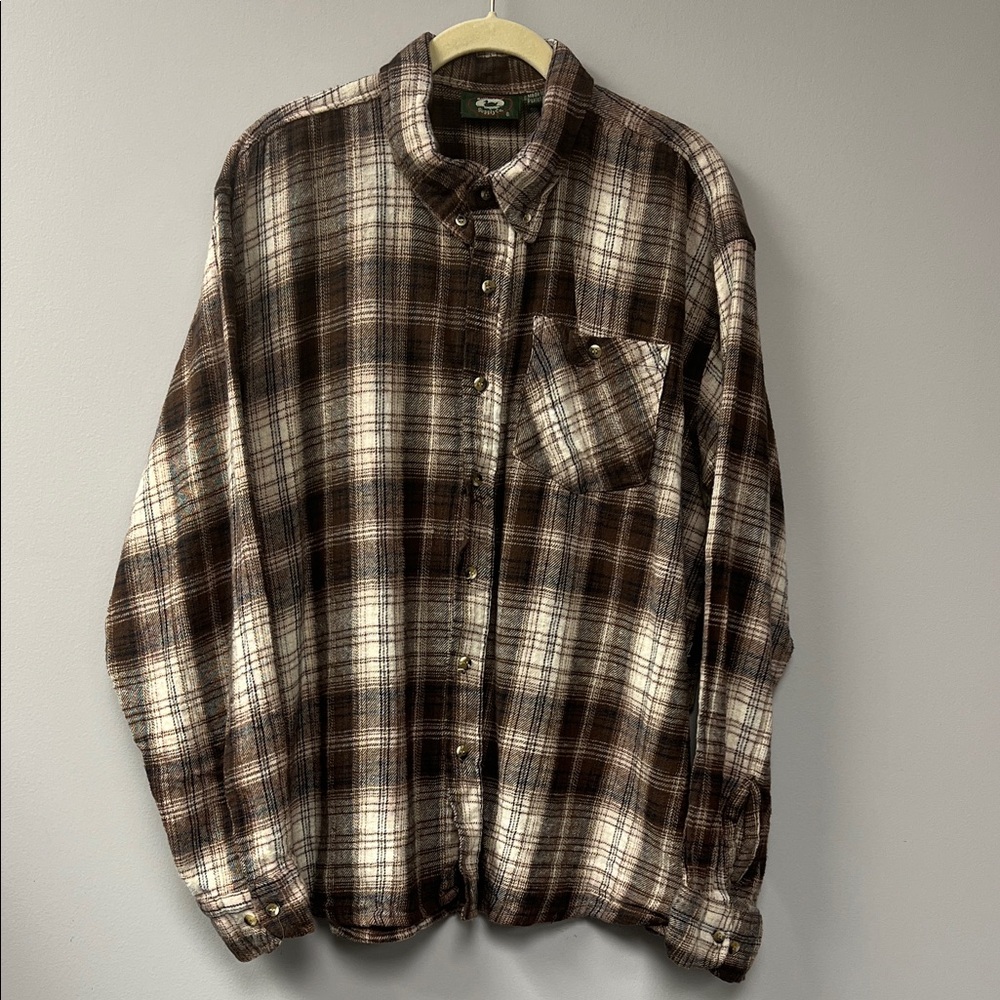 Plaid Button-Up Shirt - Brown and White